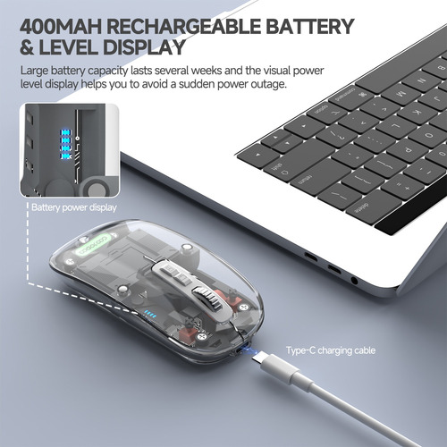Mouse Wireless Recarregável Led Rgb Transparente