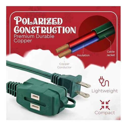 Cable De Extensión Verde De 15 Pies Para Árbol De Navidad, 3