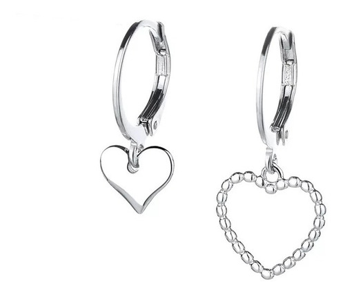 Pendientes Caravanas Plata 925 Doble Corazon