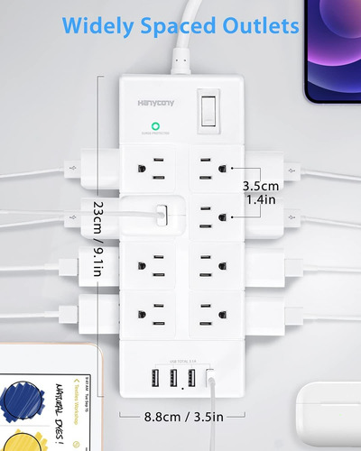 Surge Protector Power Strip With Usb - 16 Outlets 4 Usb Char