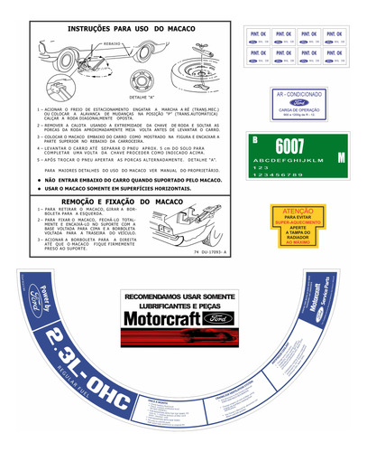 Adesivos Etiquetas De Advertência Kit Motor Ford Maverick 2.3l Et02 Frete Grátis Fgc