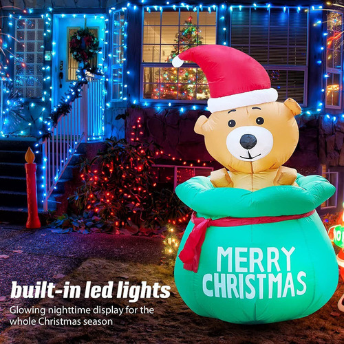 Bolsa Inflable De Oso Navideño De 1,5 Metros Con Luz Led