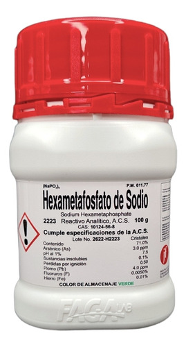 Hexametafosfato De Sodio 100g Marca Fagalab