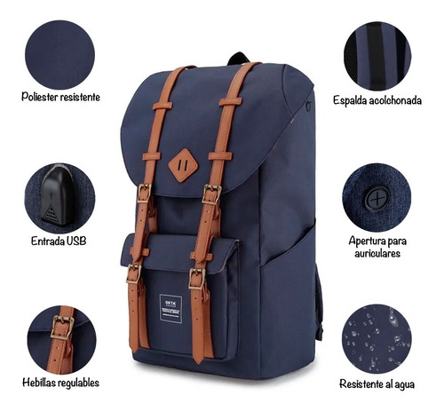 Imagen 4 de 9 de Mochila Himawari Okta 21 Litros Con Usb