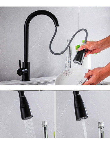 Llave De Lavaplatos Grifo Extraíble Extensible Flexible Negr