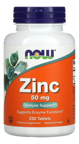 Zinco 50mg Now Foods 250 Tablets Sabor Sem sabor