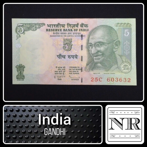 India - Asia - 5 Rupias - Año 2009 - Unc - P# 94 A - Gandhi