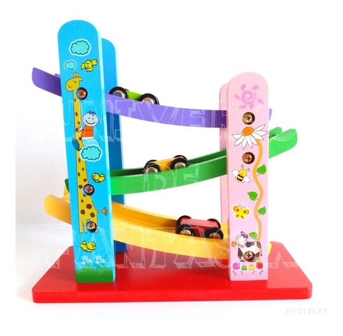 Tobogán Rampa Pista De Madera Con 3 Autitos Juego Didáctico