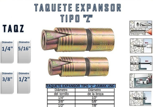 Taquete Expansor Z De 3/8 Con Tornillo Hex De 2-1/2 100pzas