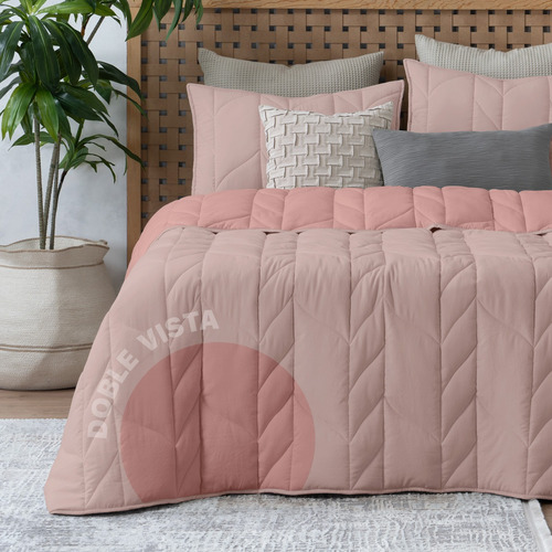 Edredón Capitonado De Lujo Queen Size + Fundas Esquimal Color Palo de rosa-Rosa Diseño de la tela Trenzado