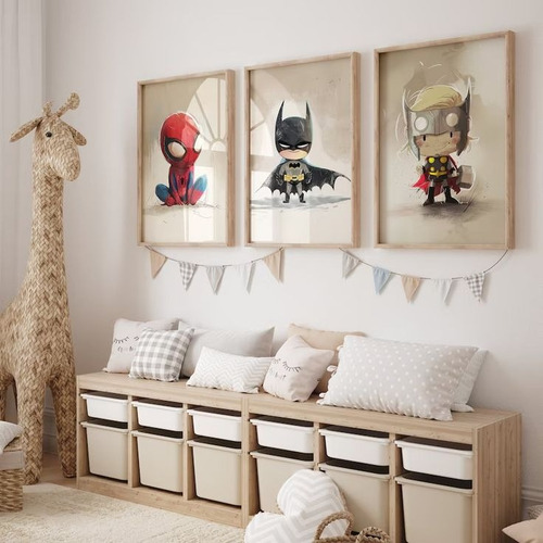 Cuadros Infantiles Habitacion Personajes Marvel 30x40 Set 3 Natural Natural