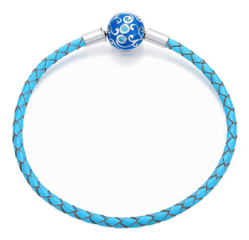 Forever Queen Pulsera De Cuero Trenzado Azul Genuino Con Dij