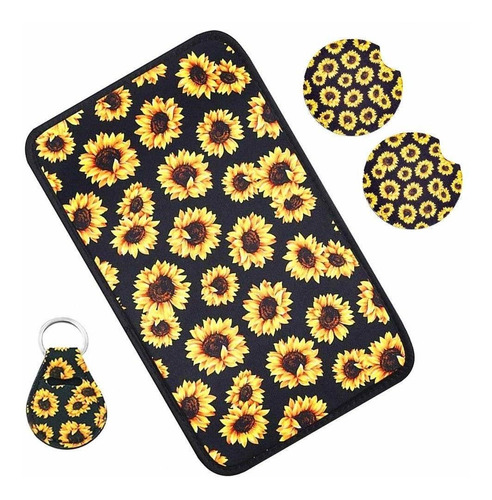 Sunflower Auto Center Console Pad Gift Key Chain And 2 Neopr