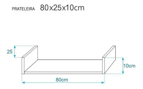 Kit 3 Prateleiras U 80 x 25 cm, color rojo, soporte invisible
