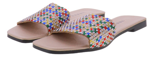 Sandalias Multicolor Hermosas Banda Con Pedrería Mujer Elo