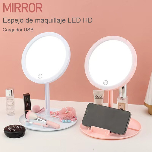 Imagen 6 de 7 de Espejo Con Luz Led 3 Niveles Maquillaje Redondo Recargable