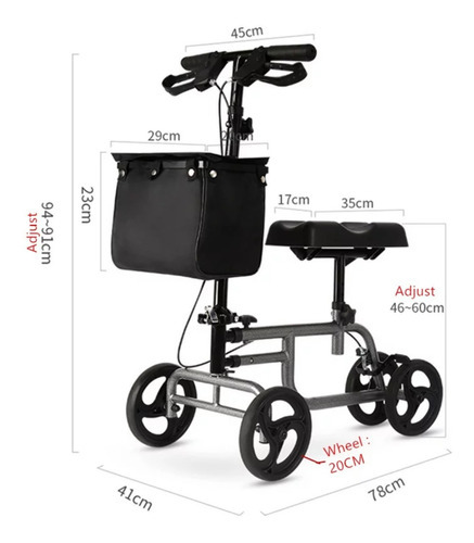 Andadera Ortopedica Para Rodilla Rollator Plegable Con Bolsa