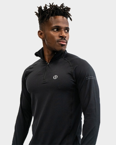 Onset - Sudadera Medio Cierre Negro Logo Plateado