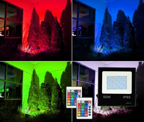 Imagen 2 de 8 de Reflector Led Rgb 50w Exterior Ip65 16 Colores Slim - 220v