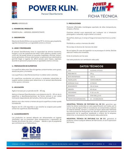 Power Klin Sanitizante En Aerosol Acuario 400 Ml Aa80205