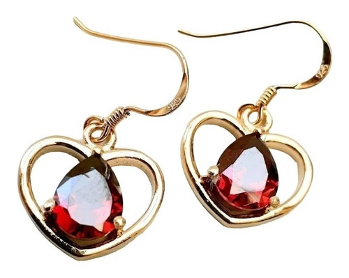 Aros Plata 925 Dorado Corazon Cubic Rojo Arpl656