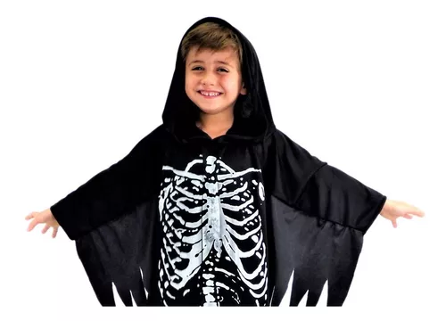Capa de Esqueleto - Caveira/Manto Esqueleto Halloween/Fantasia