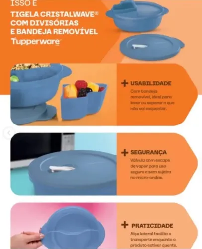 Tupperware Cristalwave Divisórias E Bandeja Removível 900ml
