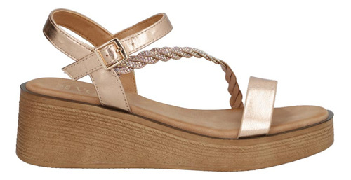 Sandalia Casual 830977pr Ligera Madera Tira Bisuteria