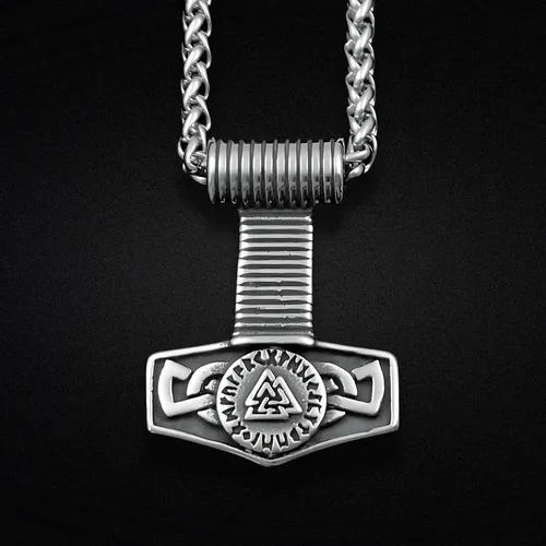 Collar Thor Valknut Vikingo Nórdico Acero Inoxidable Hombre