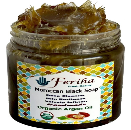 Feriha Jabn Negro Marroqu Con Aceite De Argn Orgnico, 100% N