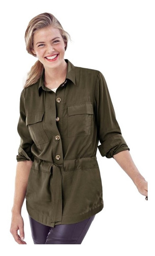 Blusa Feminina Casaco Verde Militar Corta Vento Alongado