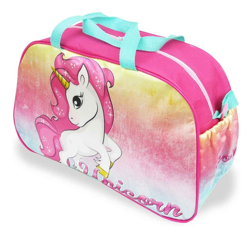 Bolsa Infantil Para Viagem E Passeio Unicórnio Fantasy Cor Rosa Cor da correia de ombro Verde