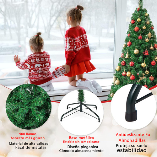 Árbol De Navidad 1.9m Pvc Verde Desmontable+luces De Colores