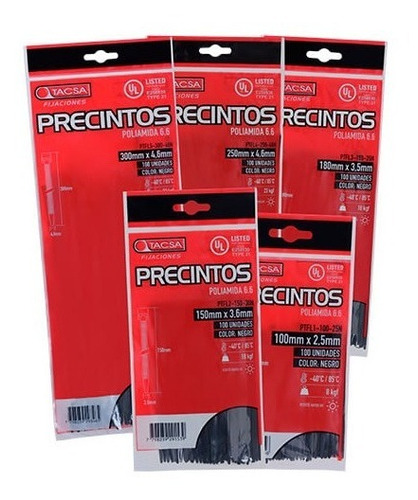 Precinto N°5 300 Mm X 4.6 Mm Negro  Bolsa X 100 Uds Tacsa