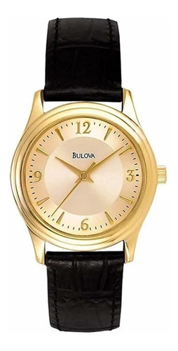 Reloj Bulova Corporate Para Dama De Piel Negra 30mm 97v25 Color de la correa Negro Color del bisel Dorado Color del fondo Dorado