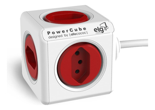 Powercube Elg - Filtro De Linha E Multiplicador De Tomada Com 5 Tomadas 10a E Cabo De 1,5 Metros Com Disjuntor Resetavel E Proteção Para Crianças (child Lock) Vermelho