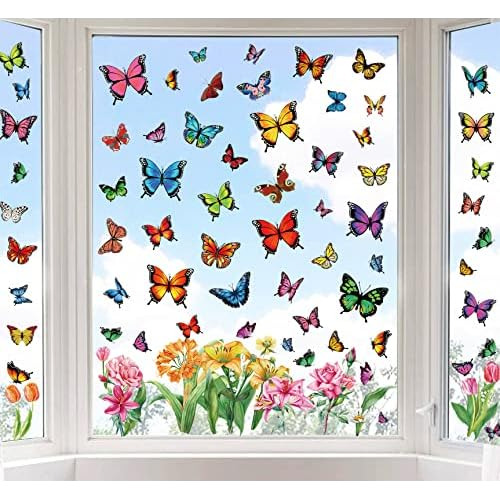 9 Hojas De Mariposas Coloridas Ventana, Calcomanías De...