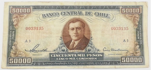 Billete Chile 50.000 Pesos Maschke-mackenna 1958-1959