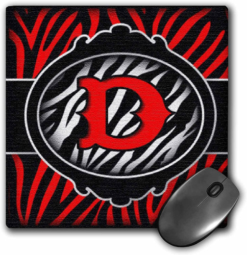 3drose Wicked Rojo Zebra Inicial Letra D Mouse Pad, 8  X 8  