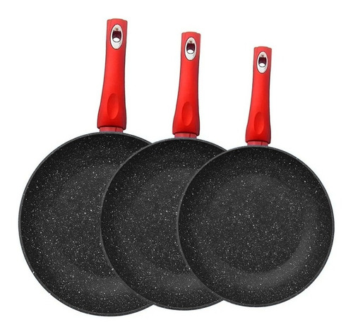 Juego 3pz Sartenes Swiss Silver 4.5mm Cerámica Antiadherente Color Rojo/azul