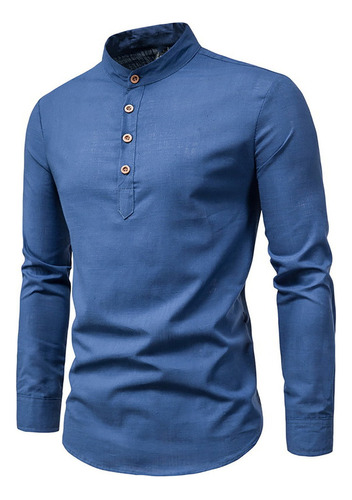 Nueva Camisa De Hombre Elegante Manga Larga Color Sólido Tra