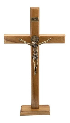 Crucifixo Para Mesa E Parede Medalha São Bento 40cm Cor Marrom