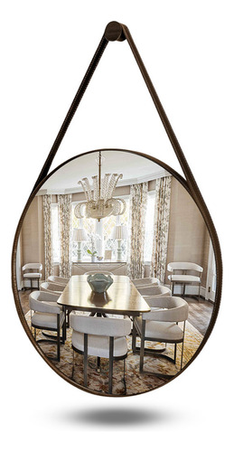 Espelho Redondo Decorativo Adnet 60cm Em Couro Design Moderno Artesanal Café