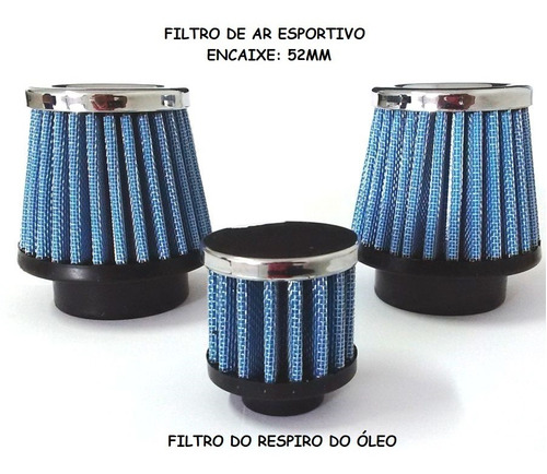 2 Filtro Ar Esportivo Lavável Fusca + Respiro Azul