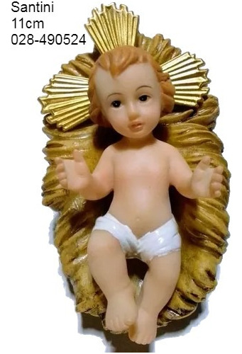 Niño Jesús Con Cuna, Poliresina, Santini, 10,5 Cm