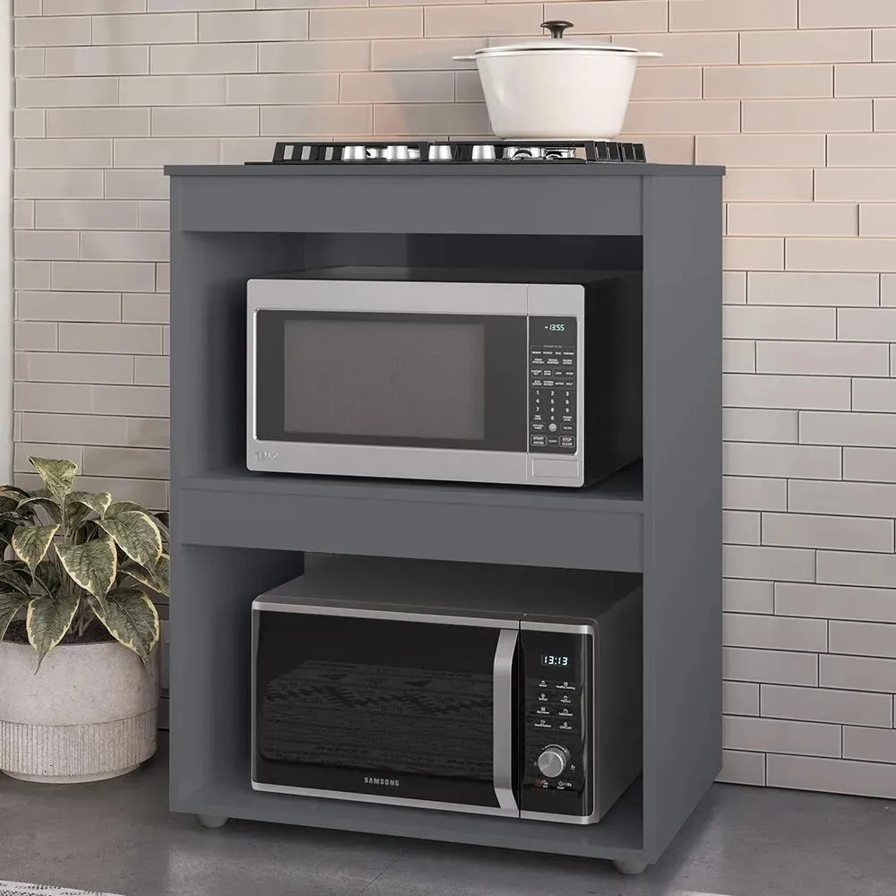 Balcão Adriana para Cooktop e Micro-ondas 75cm, Cinza – AJL Móveis