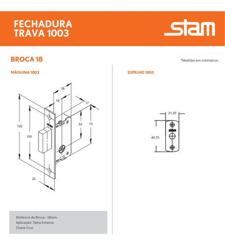 Fechadura Auxiliar Trava Segurança Tetra Stam 1003 Branca