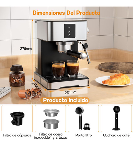 Occulo Cafetera Para Espresso 20 Bar Cafetera De Cápsulas 2 Negro