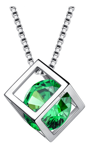 Collar Colgante De Plata De Ley Simple Cubo Hueco Cuadrado Color Verde-mayo