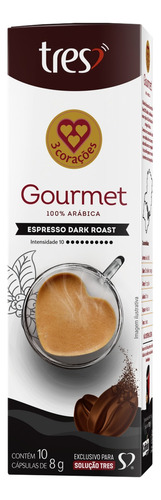 Café espresso em cápsula dark roast Gourmet contém 10 unidades de 8g cada 3 Corações